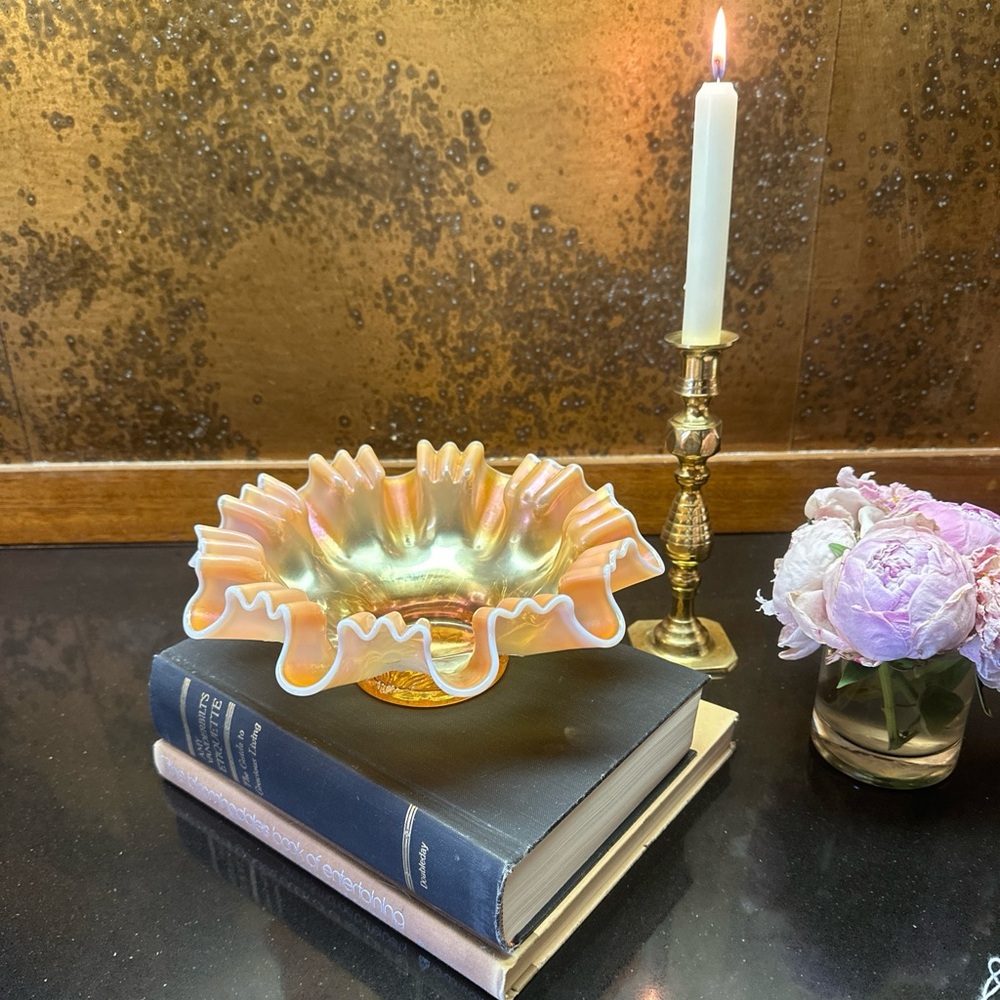 EAPG Dugan Peach Opalescent Single Flower Wilted Flower Bowl 1909